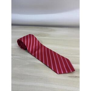 Men's Tie KAI LONG Hand Made 100% Silk Red with Pink & Silver Diagonal Stripes